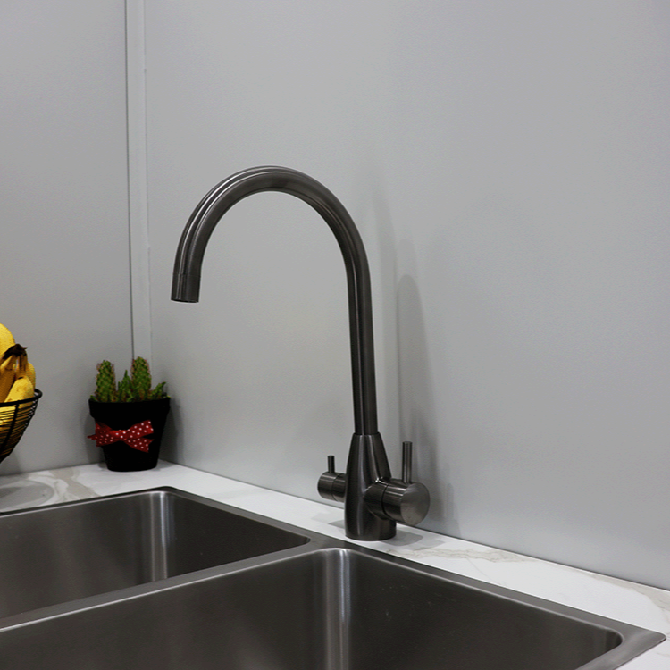 Gun Metal Gooseneck Stainless Steel 3 Way Mixer Tap