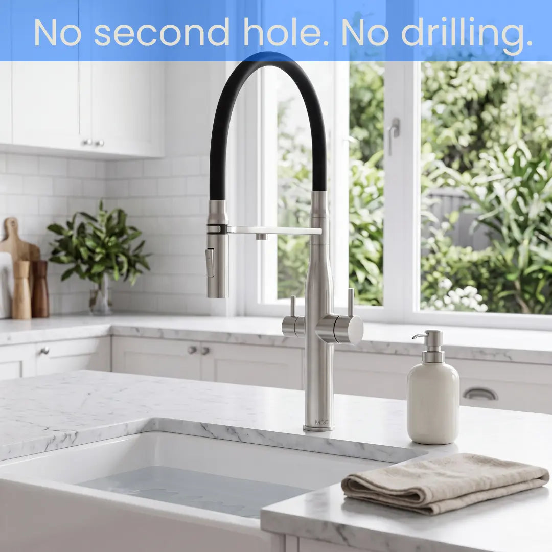 AQUALA Stainless Steel 3-in-1 Filtered Kitchen Tap - Filtered + Hot + Cold