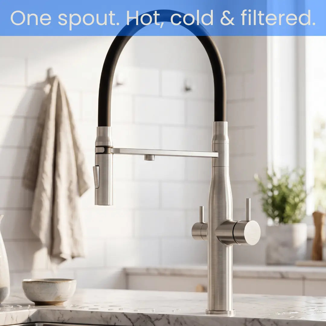 AQUALA Stainless Steel 3-in-1 Filtered Kitchen Tap - Filtered + Hot + Cold