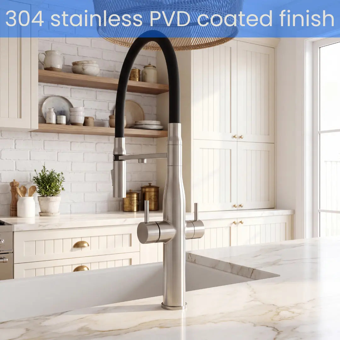 AQUALA Stainless Steel 3-in-1 Filtered Kitchen Tap - Filtered + Hot + Cold
