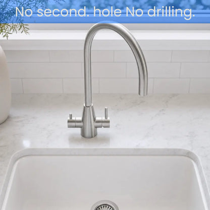 AQUALA 3-in-1 Filtered Kitchen Tap, Gooseneck — Filtered + Hot + Cold — Stainless Steel