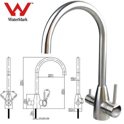 Stainless Steel Gooseneck 3 Way Mixer Tap